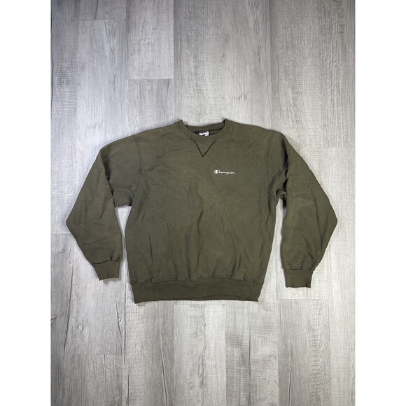 90s Champion Sweater Sz L Green Fleece Pullover Crew Neck Faded Distressed RB - Picture 1 of 13